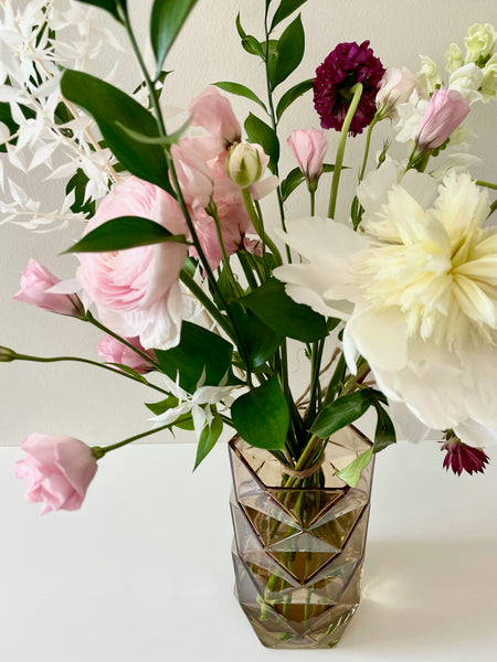hexed smoked glass vase