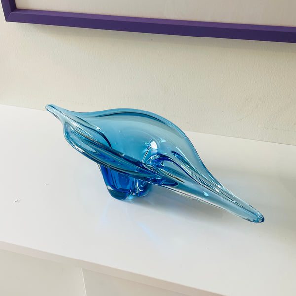 blue midcentury art glass centrepiece