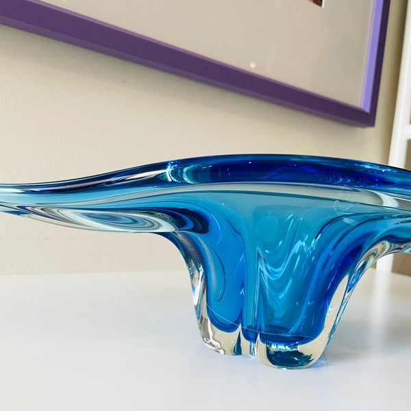 blue midcentury art glass centrepiece