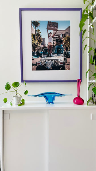 blue midcentury art glass centrepiece