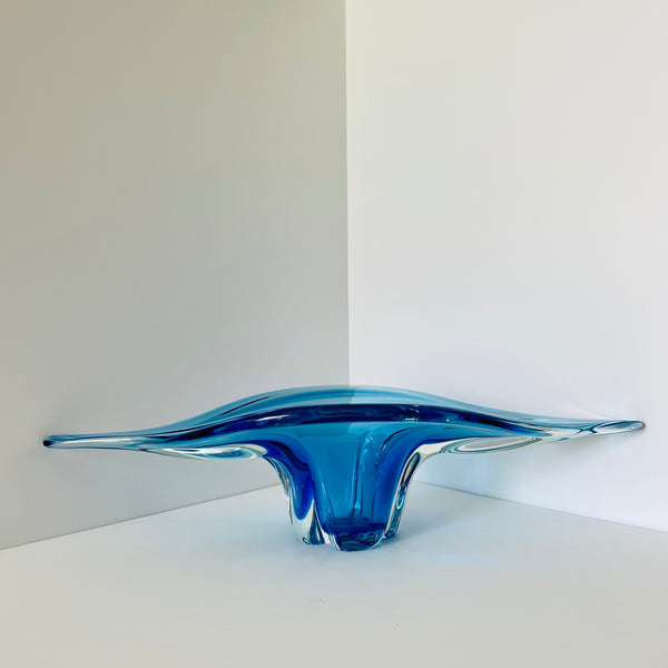 blue midcentury art glass centrepiece