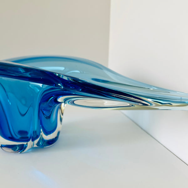 blue midcentury art glass centrepiece